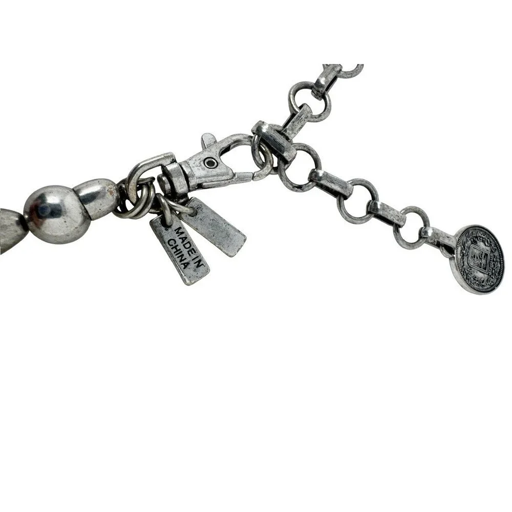 Y2K Boho Silver Tone Aztec Coin Charm Chain Belt Beaded Dangle Hip Waist